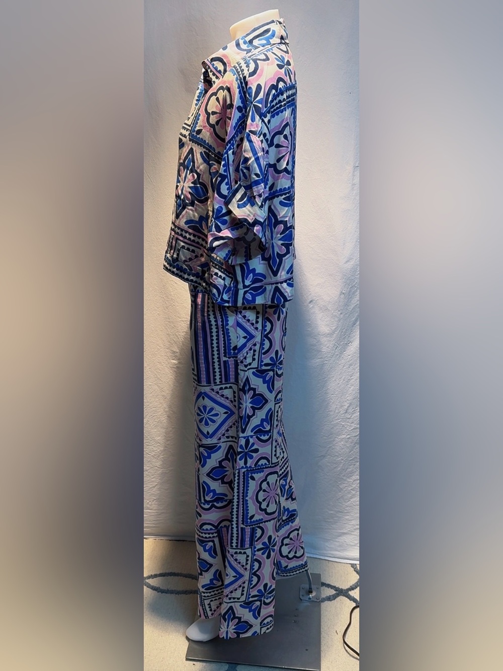 ZARA Blue & White Geometric Wide-Leg Jumpsuit - Picture 3 of 9